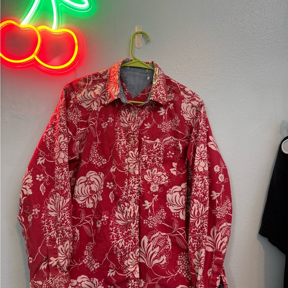 Red Floral Button-Up Shirt